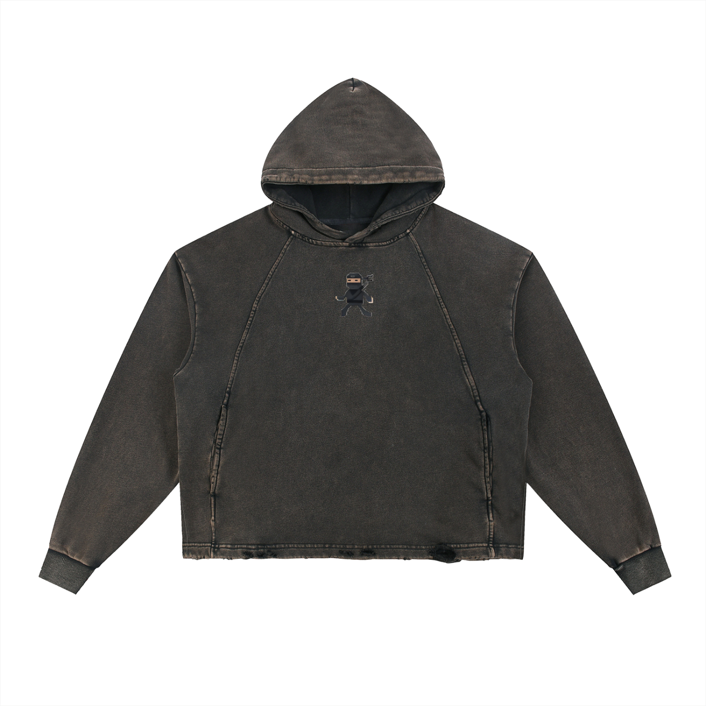 Ninja - Vintage Washed Frayed-Hem Hoodie
