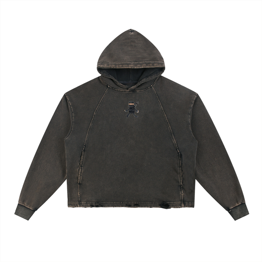 Ninja - Vintage Washed Frayed-Hem Hoodie