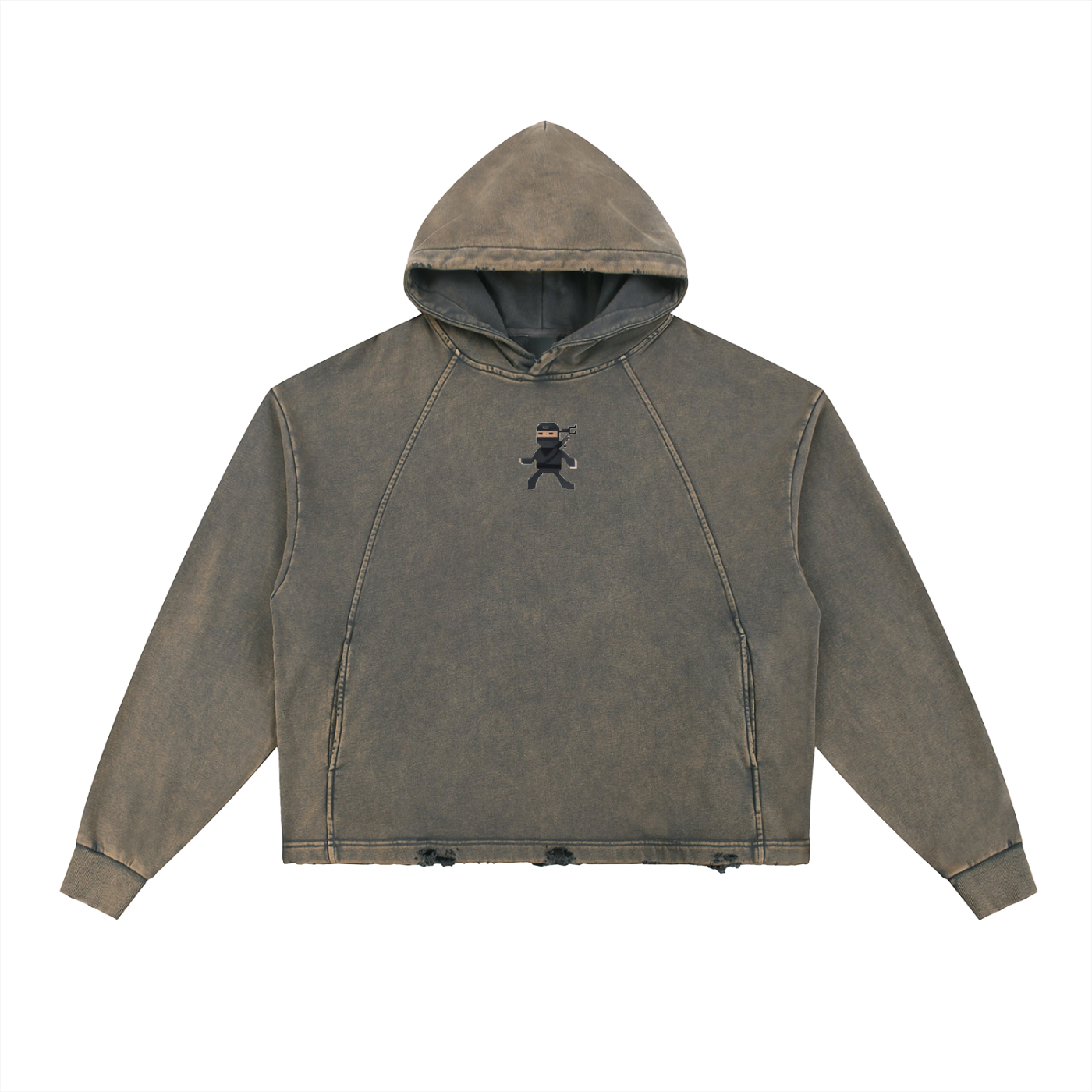 Ninja - Vintage Washed Frayed-Hem Hoodie
