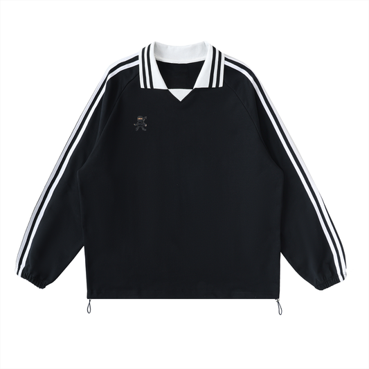Ninja - Contrast Striped Lapel Collar Sweatshirt